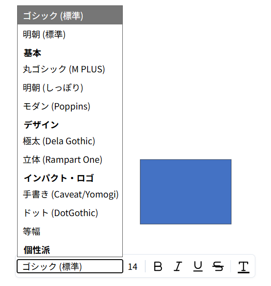 テキスト編集中に表示されるツールバーのイメージ